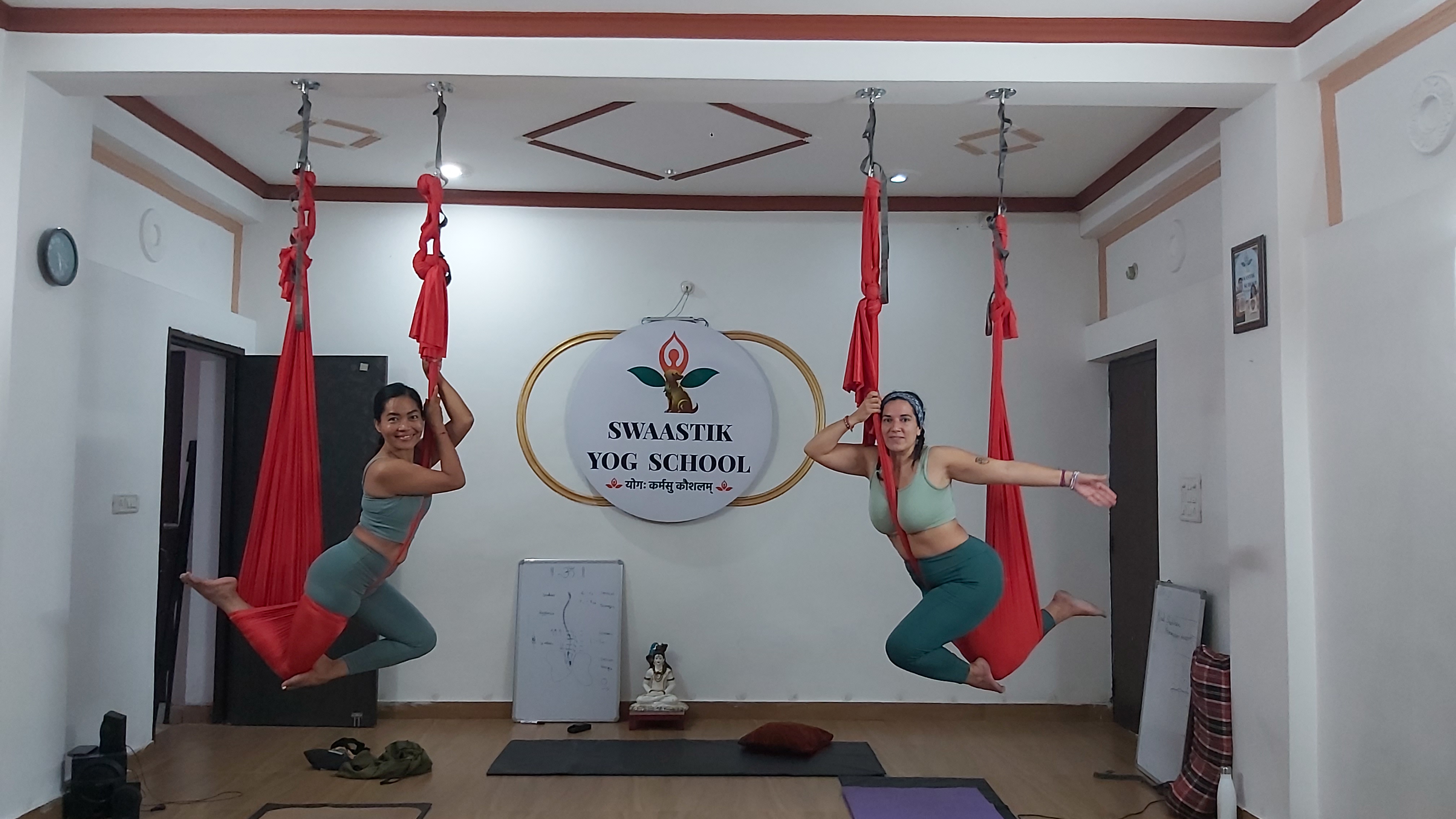Aerial yoga practice in Rishikesh