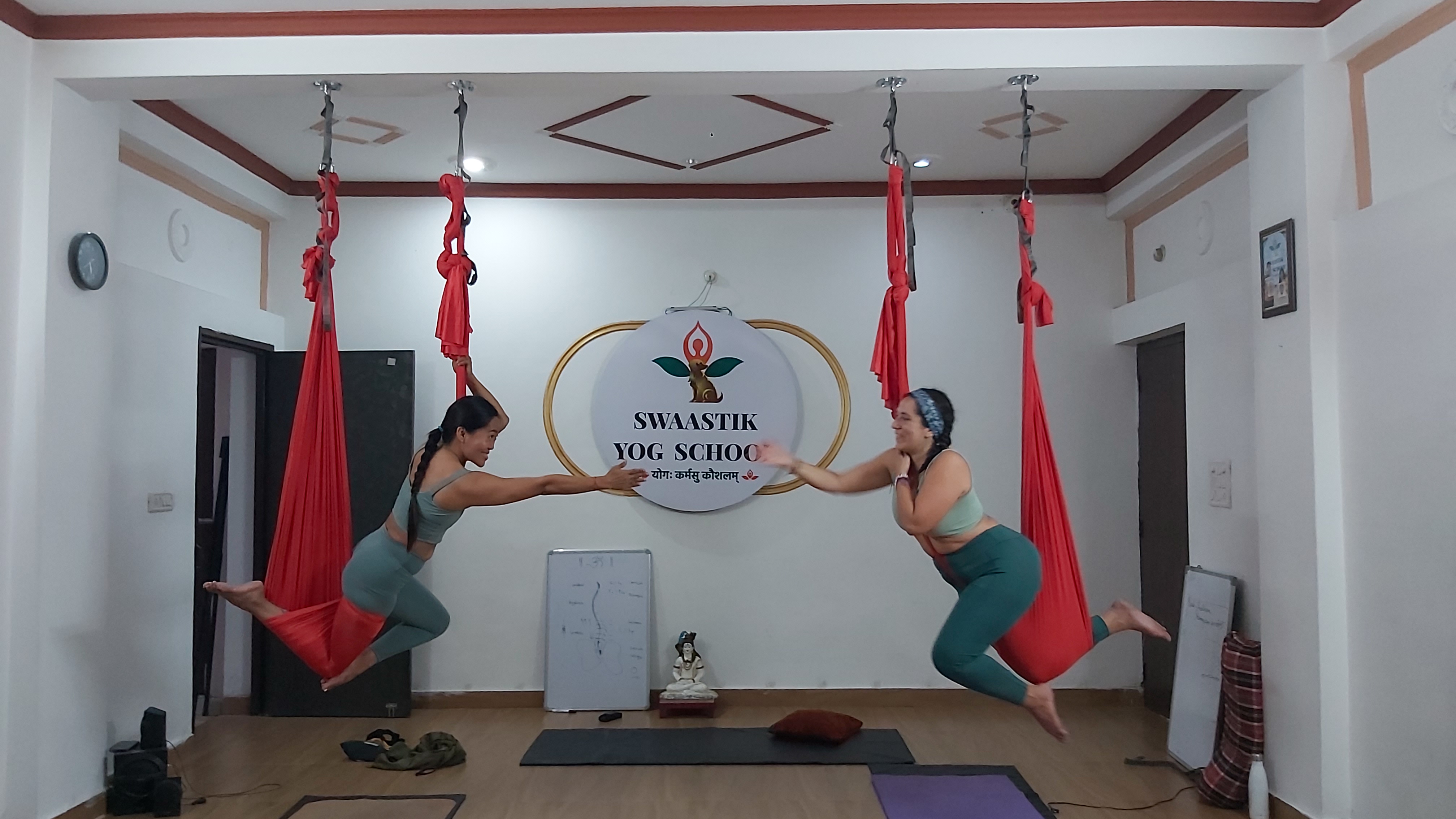 Aerial yoga outdoor session