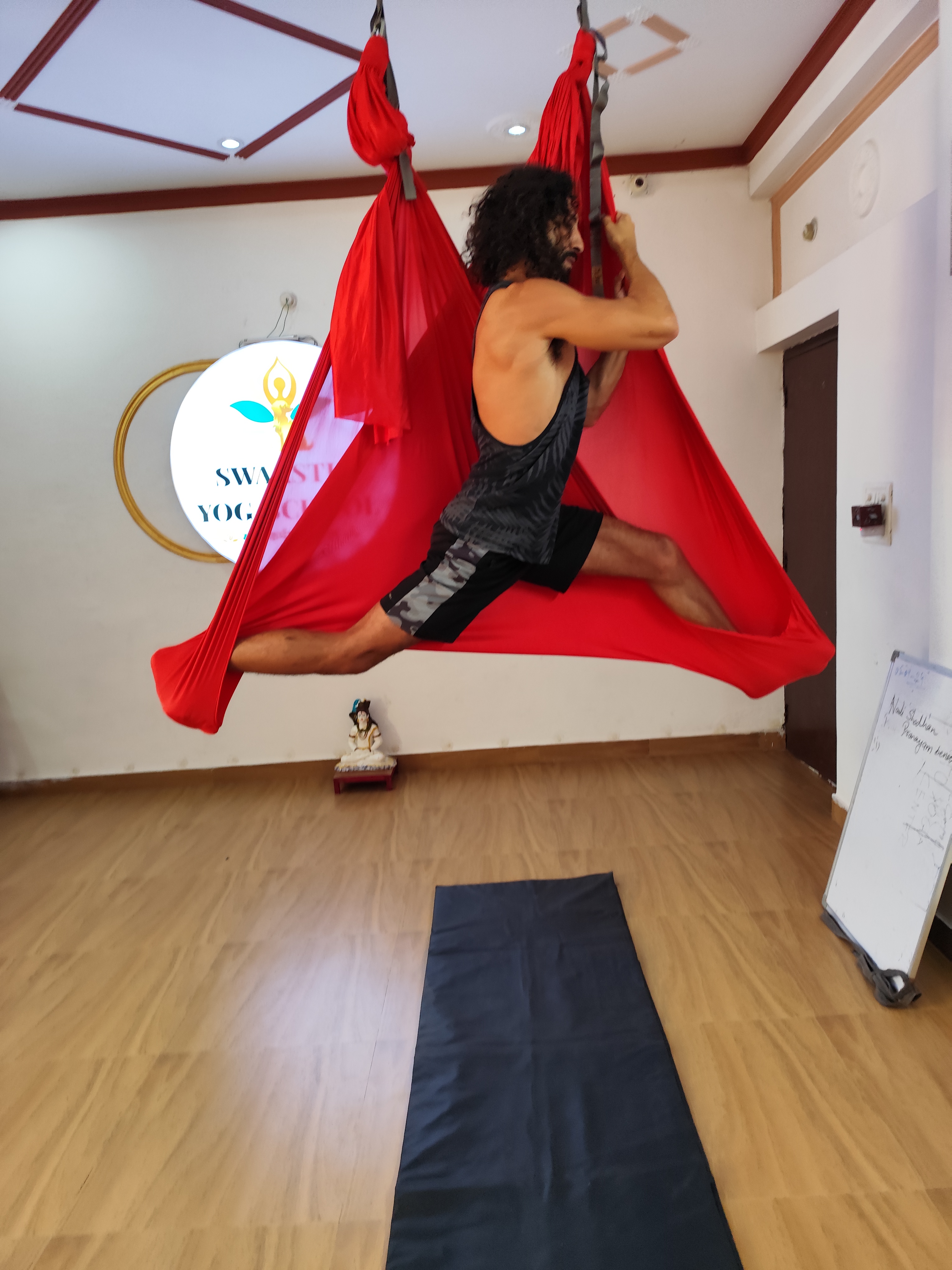 Aerial yoga group photo