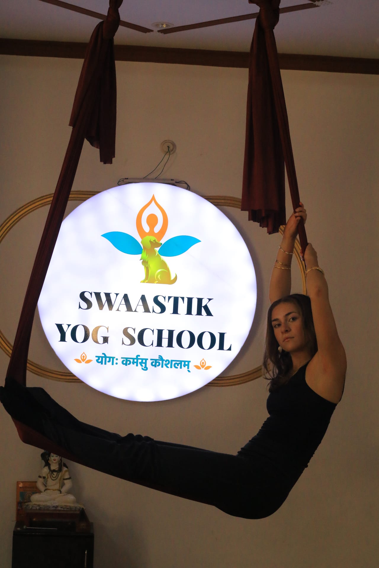 Aerial yoga group practice