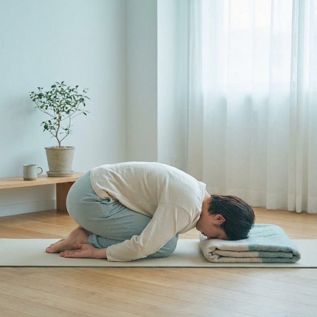 Beginner yoga student in seated meditation